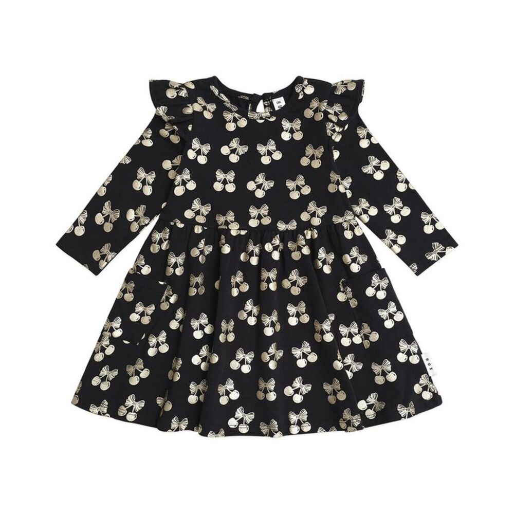 Huxbaby Girls Cherry Pie Gold Special Dress, Black